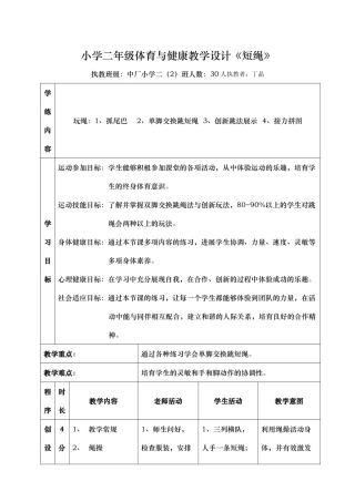 小学体育公开课教案-跳绳