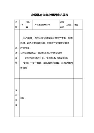小学体育课外活动记录文本表