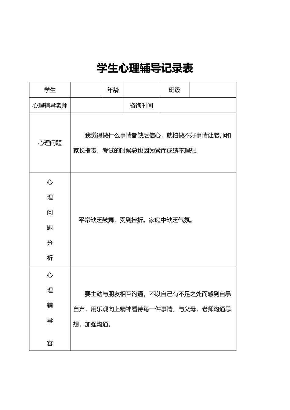 小学心理咨询心理疏导记录文本表_第2页