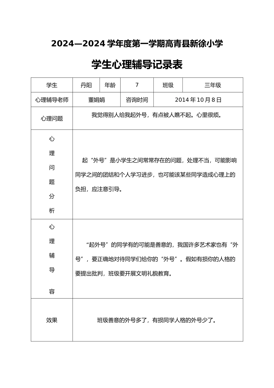 小学心理咨询记录表_第1页