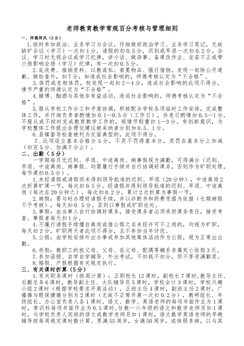 小学教师百分制考核细则_第1页