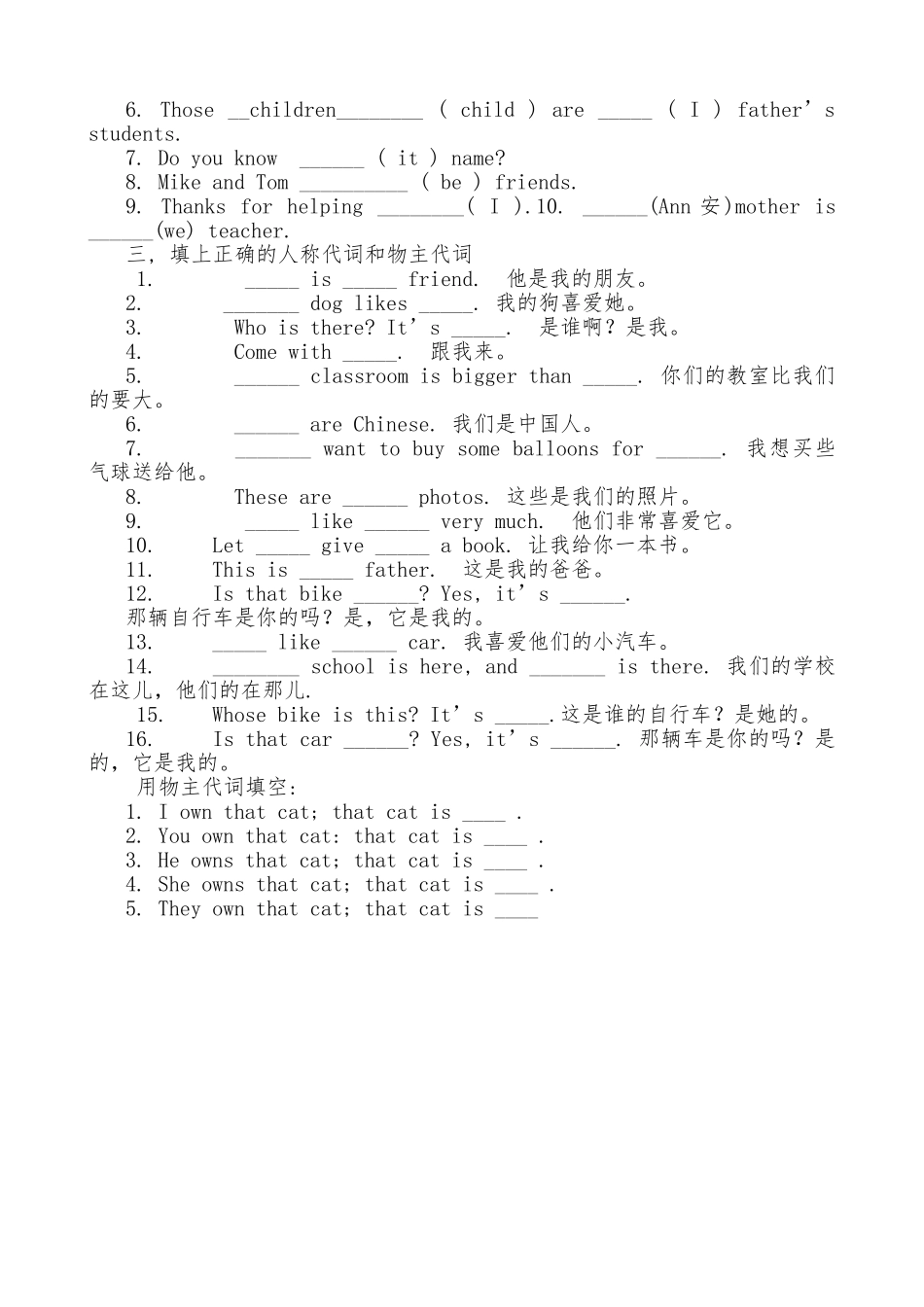 小学生主格宾格表格说明及练习最全_第3页