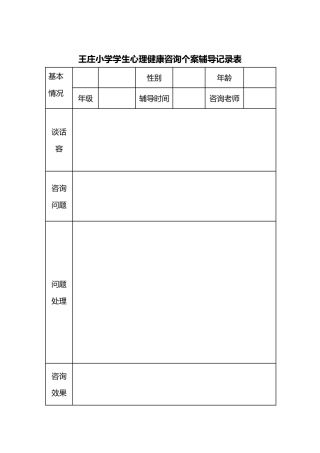 小学生心理健康咨询个案辅导记录文本表1