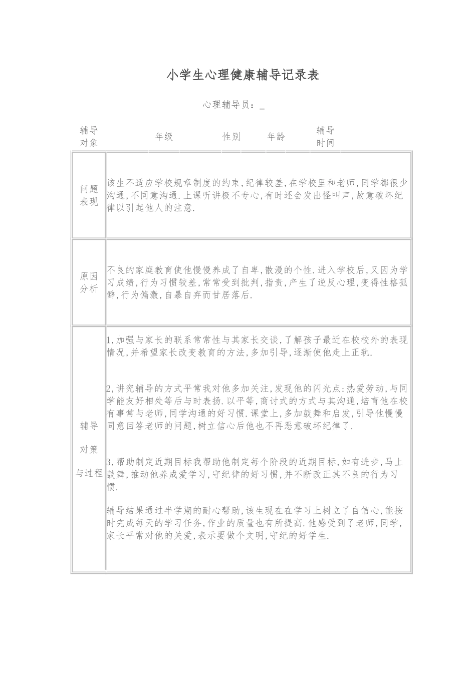 小学生心理健康辅导记录表_第2页
