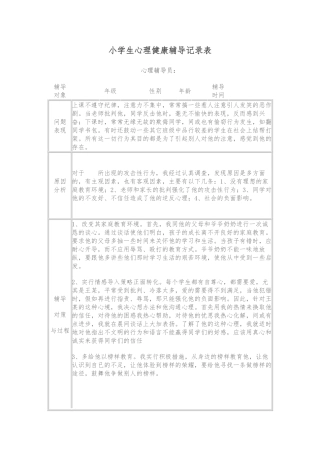 小学生心理健康辅导记录表
