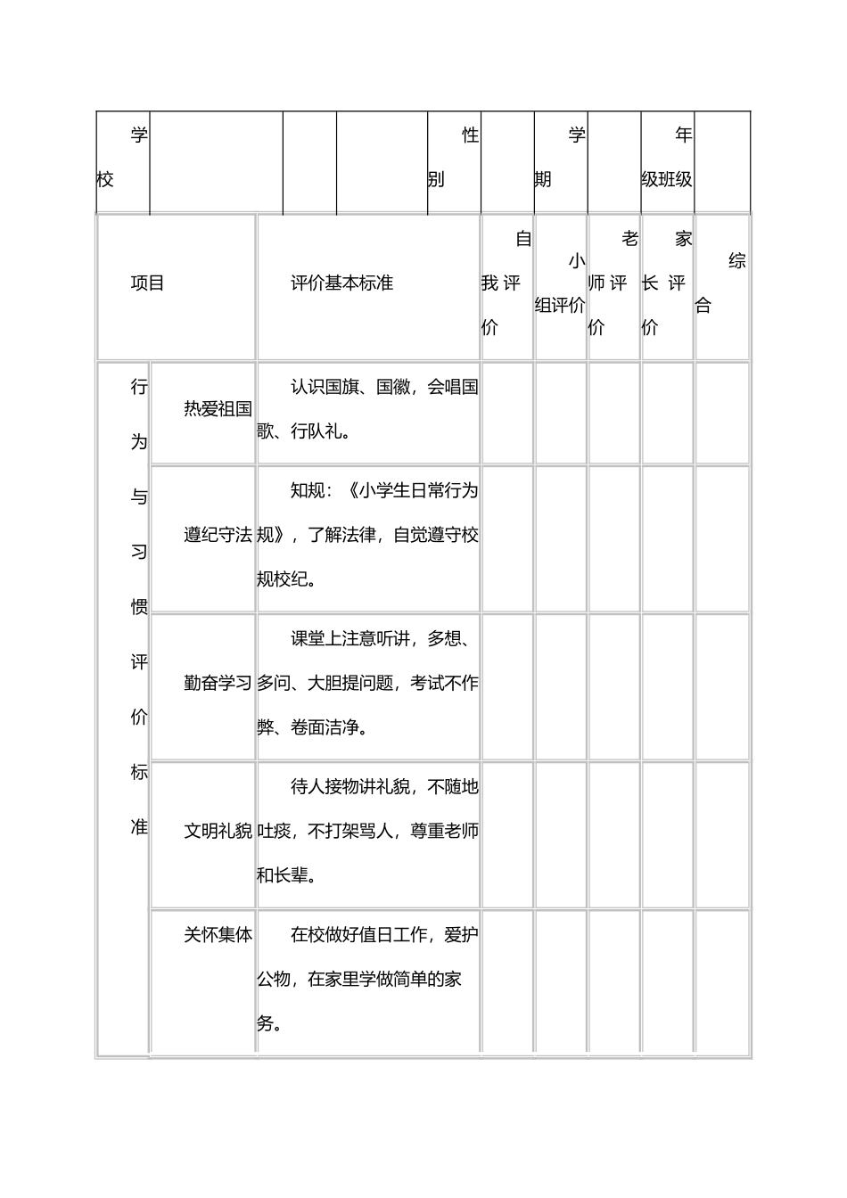 小学生综合素质评价表_第3页