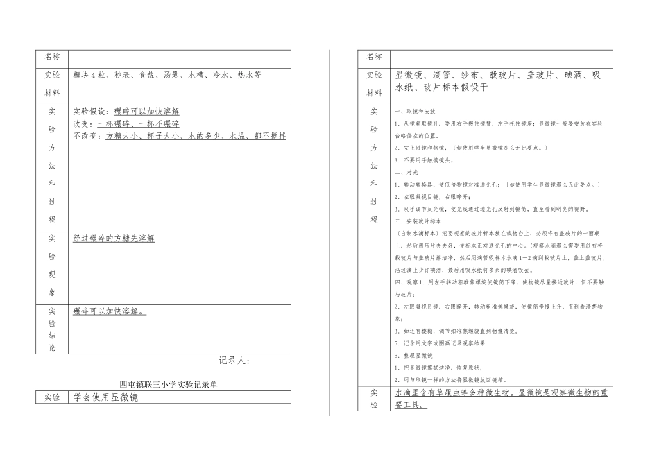 小学科学实验记录单_第2页