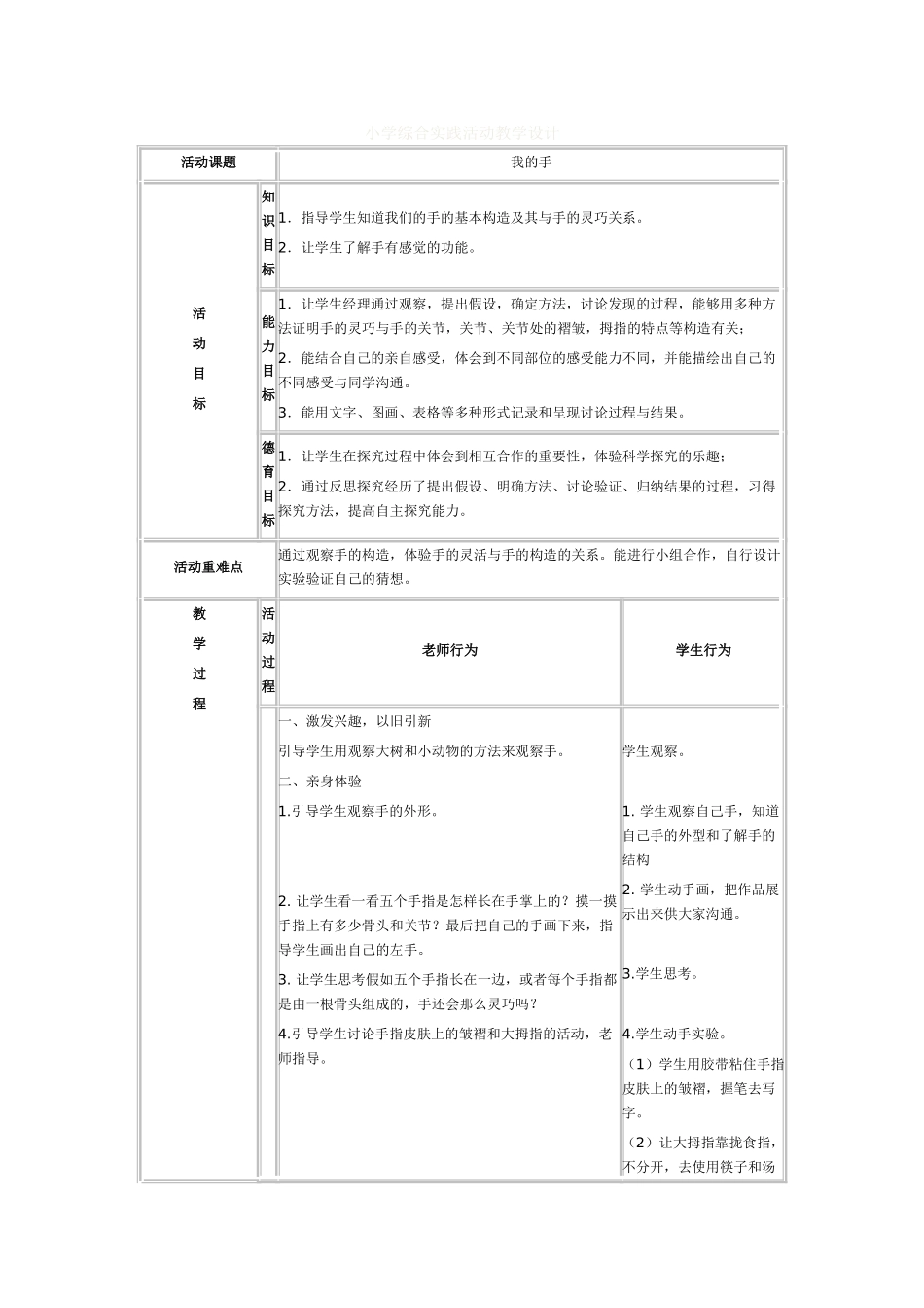 小学综合实践教学设计说明_第1页