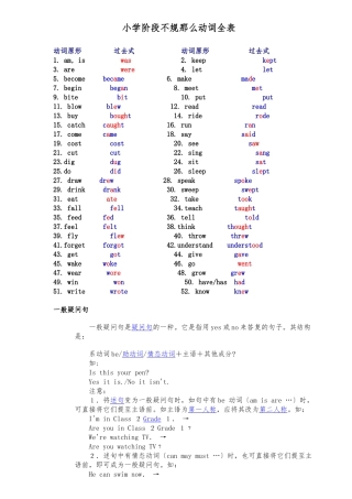 小学阶段不规则动词全表