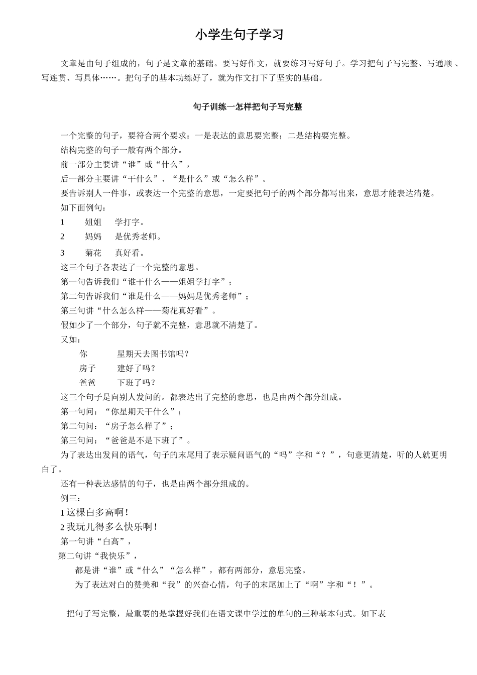 小学阶段句子训练_第1页