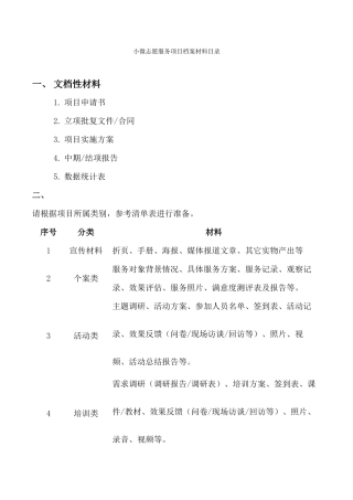 小微志愿服务项目结项档案材料说明