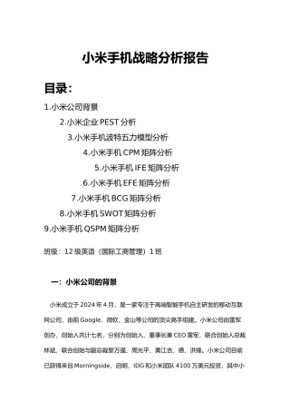 小米企业战略分析范文
