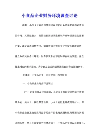 小食品企业财务环境调查研究