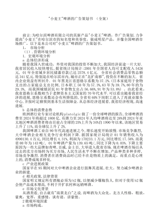 小麦王啤酒的广告策划书（全案）