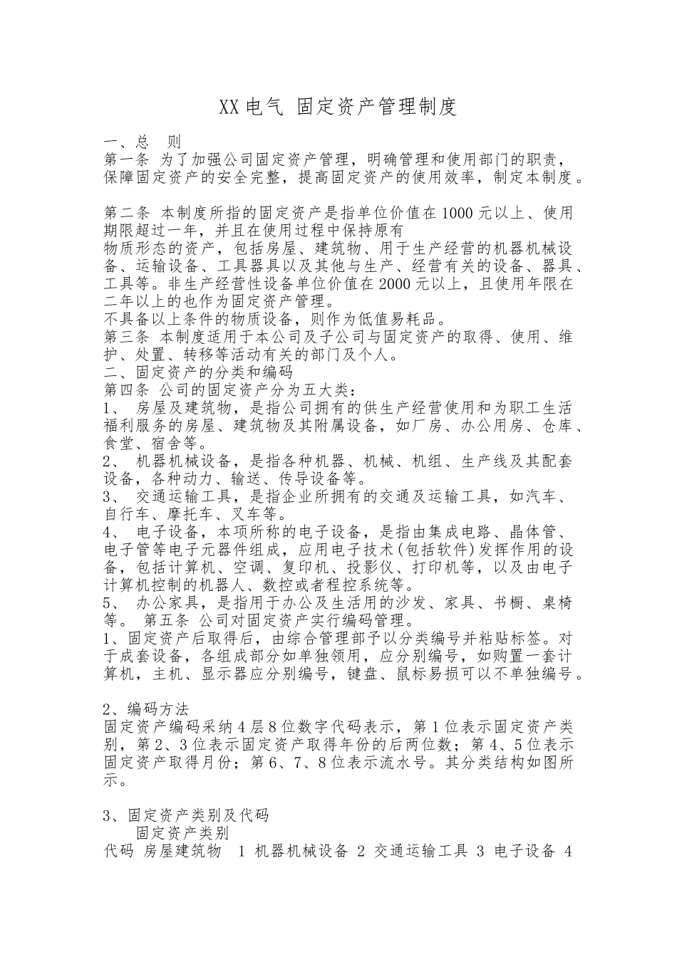 山东某电气有限公司固定资产管理制度汇编_第1页
