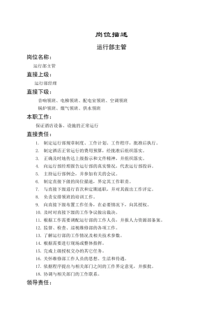 岗位描述运行部主管