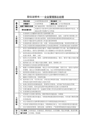 岗位说明书——企业管理部总经理