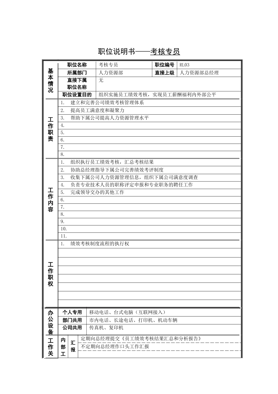 岗位说明书——考核专员_第1页