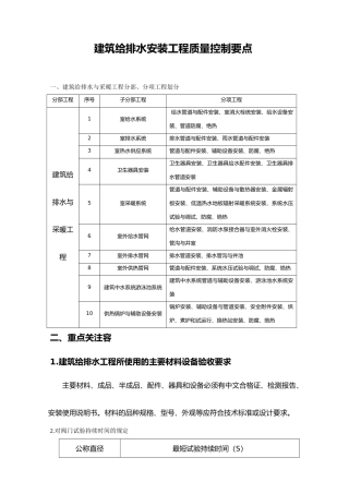 工程建筑给排水安装工程质量控制要点说明