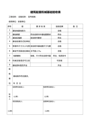 工程建筑起重机械基础验收表