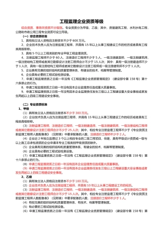 工程监理企业资质等级与业务范围