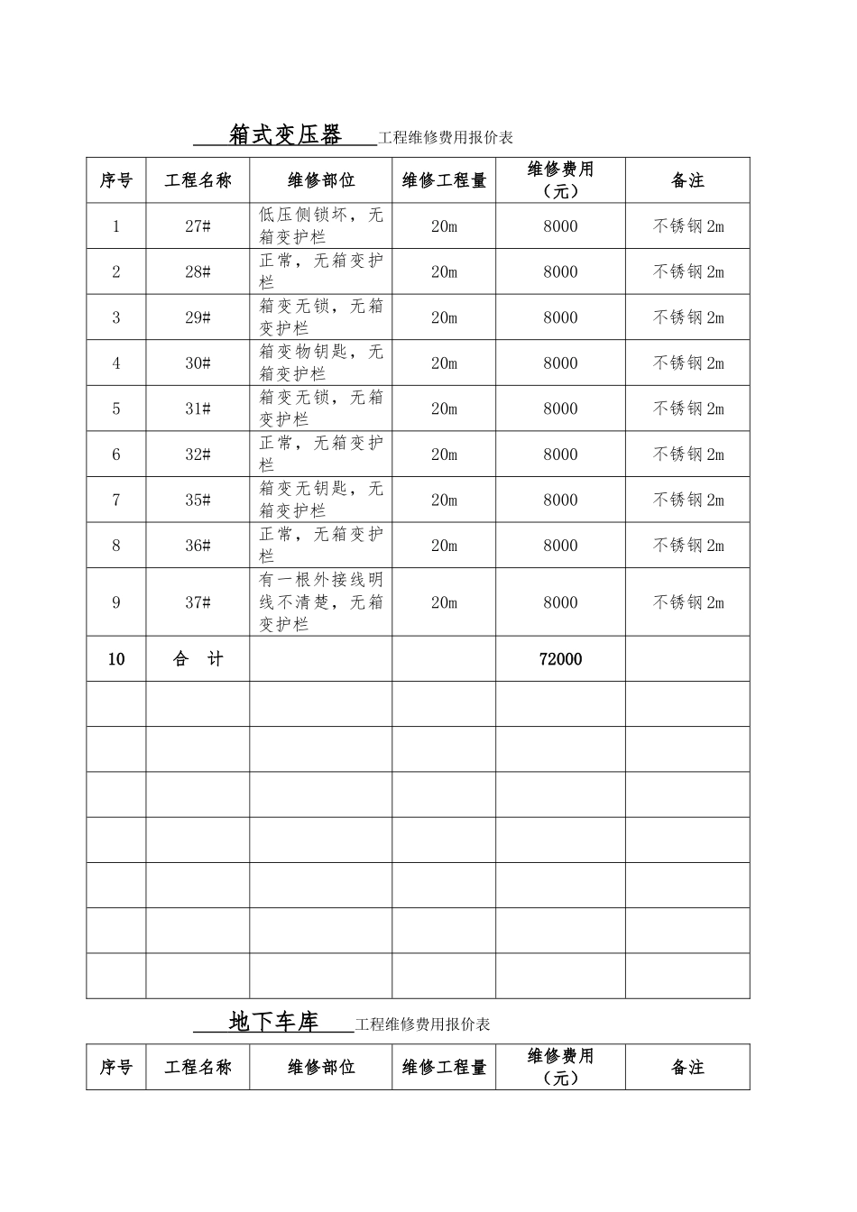 工程维修费用报价表_第1页