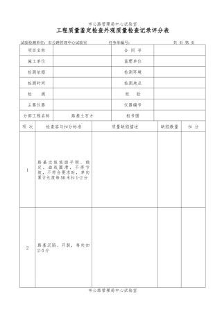 工程质量鉴定检查外观质量检查记录评分表