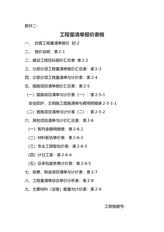 工程量清单报价表格模板
