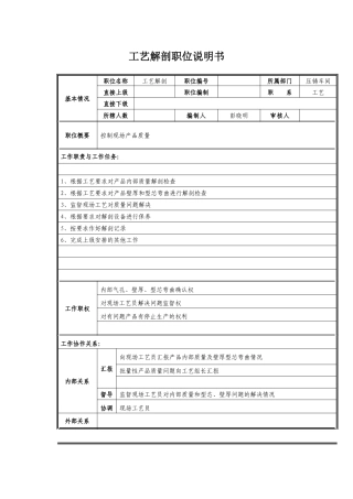 工艺解剖职位说明书