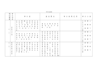 工贸企业安全生产标准化运行质量审计记录表