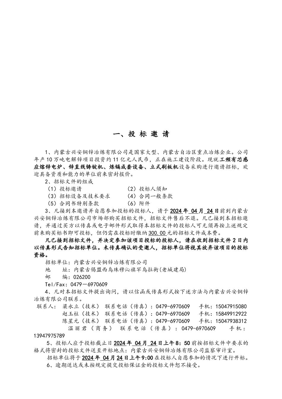工频有芯感应熔锌电炉招标文件_第3页