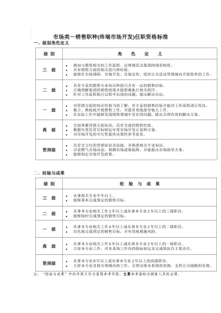 市场类销售职种终端市场开发任职资格标准