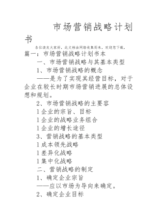 市场营销战略计划书