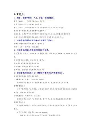 市场营销知识要点说明