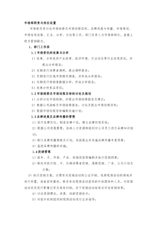 市场部职责与岗位设置