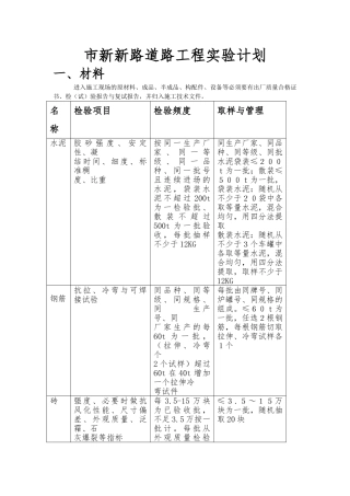 市政道路工程试验计划