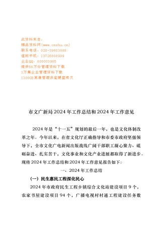 市文广新局年度工作计划总结与工作意见