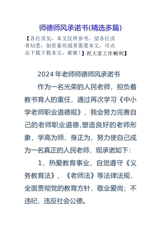 师德师风承诺书