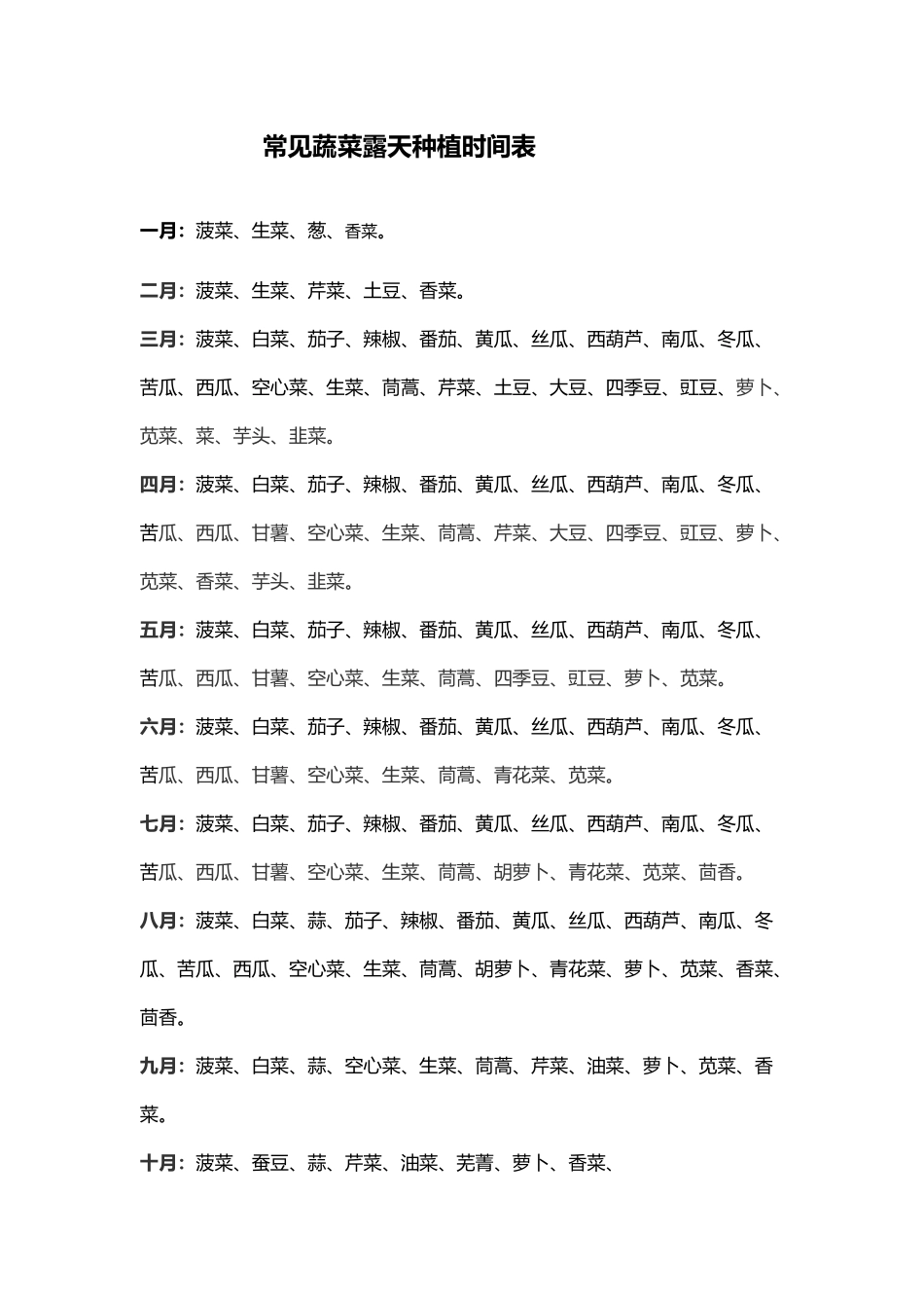 常见蔬菜露天种植时间表_第1页