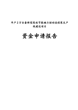 年产2万台套新型高效节能磁力驱动流程泵生产线建设项目资金申请报告