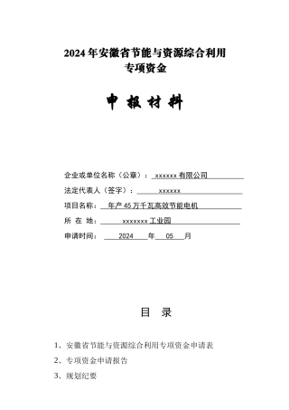 年产45万千瓦高效节能电机项目资金申请报告