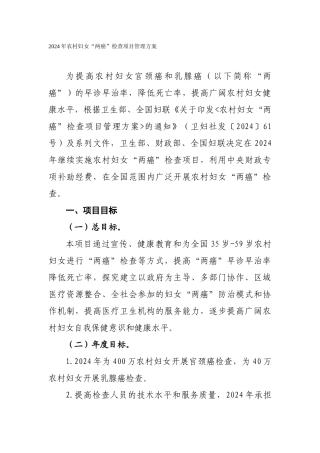 年农村妇女两癌检查项目管理方案