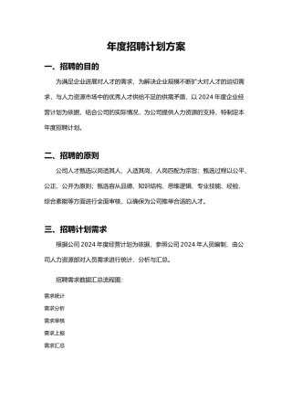 年度招聘计划方案