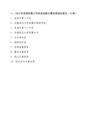 年芜湖市青少年科技创新大赛评选结果