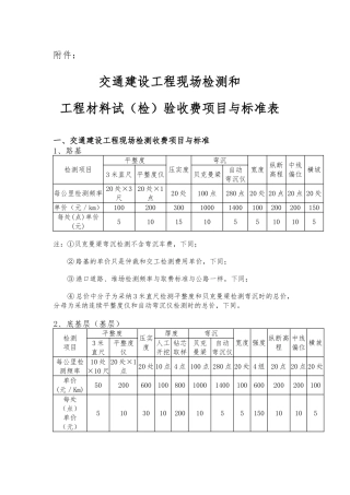 广东省交通建设工程现场检测收费项目与标准
