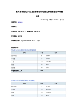 广东高校学生对农夫山泉善因营销态度的影响因素分析调查报告