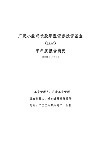 广发小盘成长股票型证券投资基金半年度报告