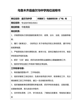 庙尔沟中学岗位设置说明书