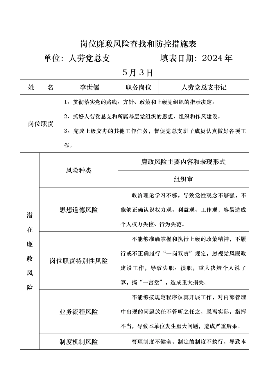 廉政风险查找防控表_第1页