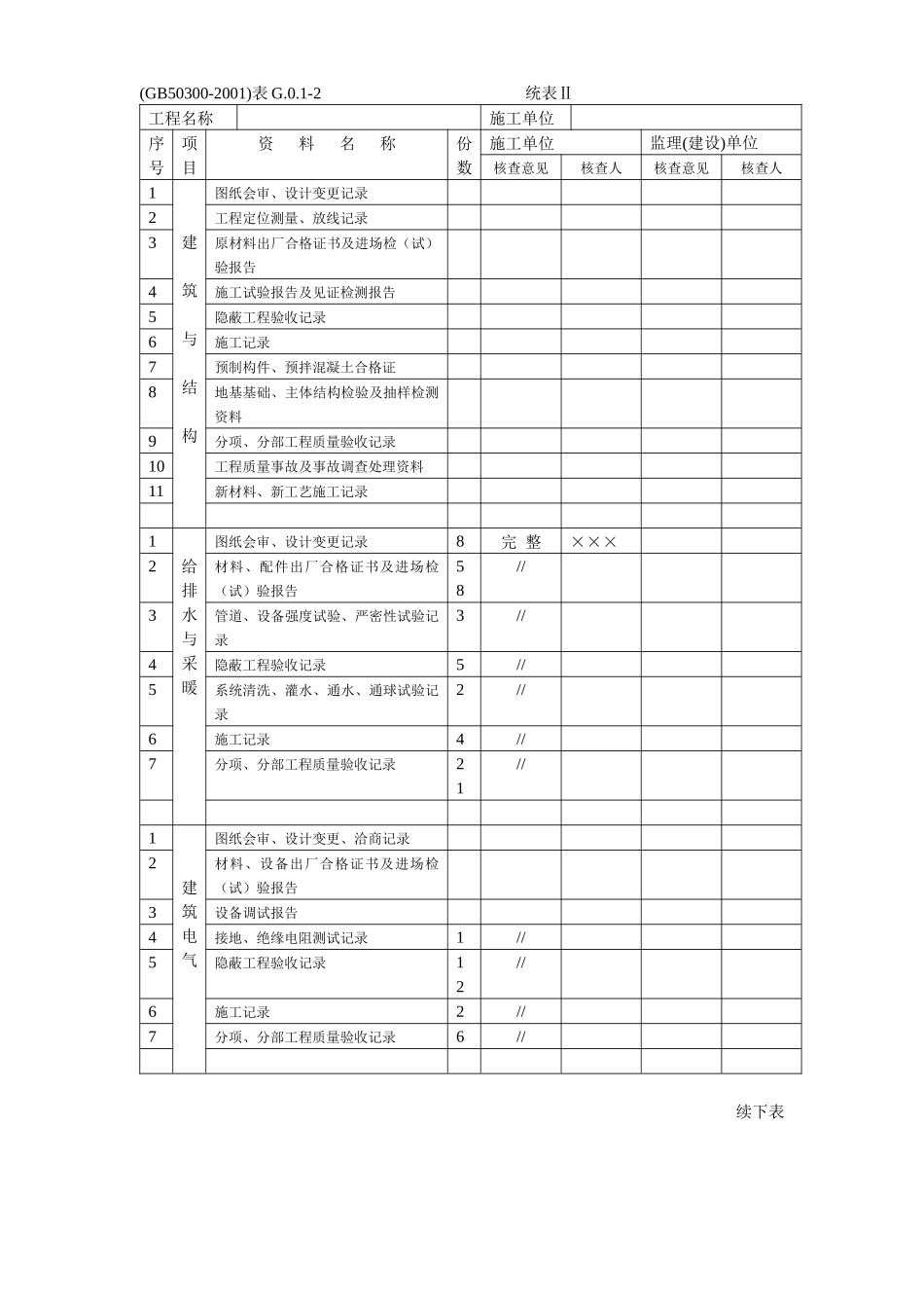 建筑安装工程施工质量检查验收记录交工资料表格_第3页